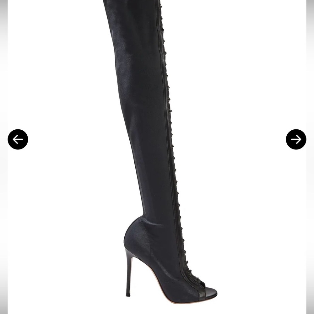 🔥 Gianvito Rossi Black Leather Open toe lace up knee Boots